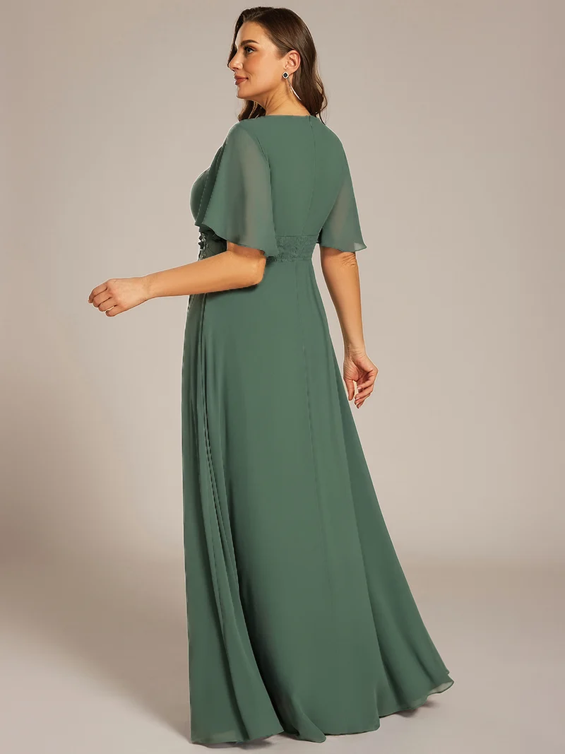 ever ASPYN|Robe de soirée trapèze à manches courtes et appliques plissées