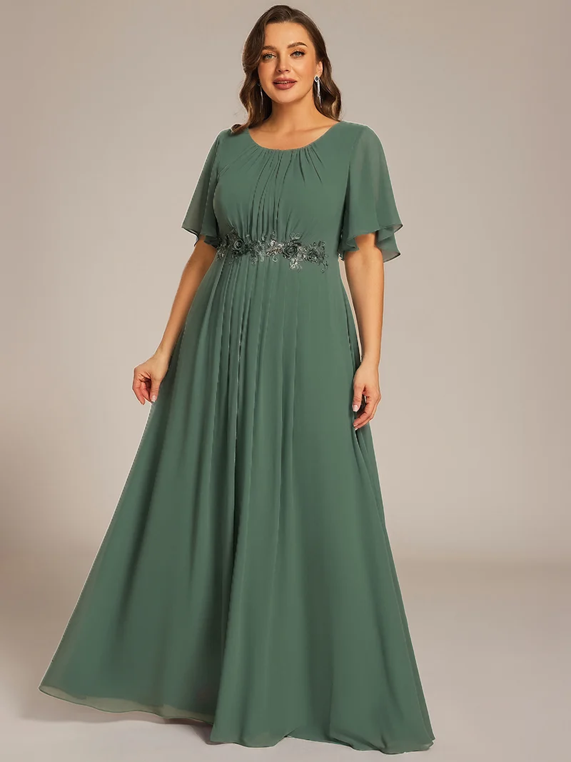 ever ASPYN|Robe de soirée trapèze à manches courtes et appliques plissées