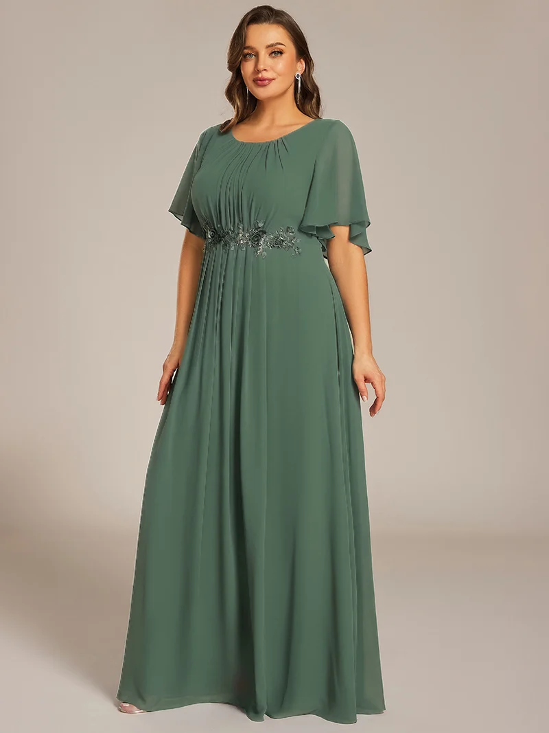 ever ASPYN|Robe de soirée trapèze à manches courtes et appliques plissées