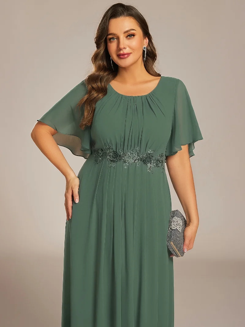 ever ASPYN|Robe de soirée trapèze à manches courtes et appliques plissées