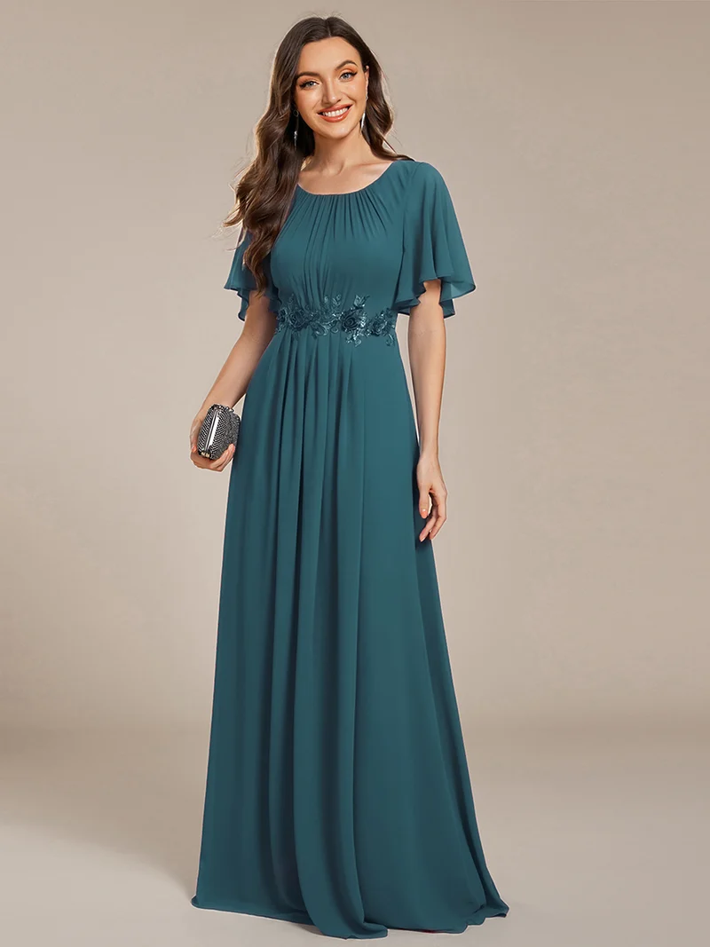 ever ASPYN|Robe de soirée trapèze à manches courtes et appliques plissées
