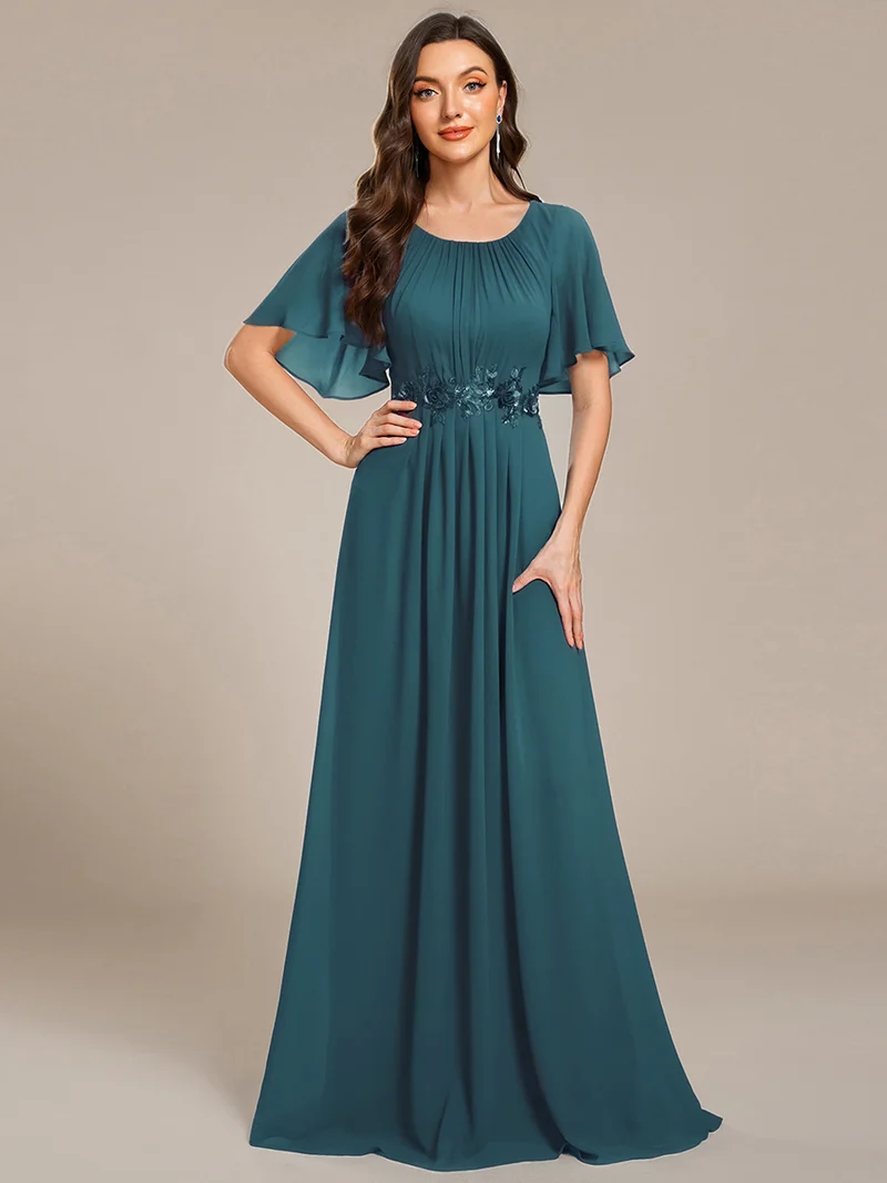 ever ASPYN|Robe de soirée trapèze à manches courtes et appliques plissées