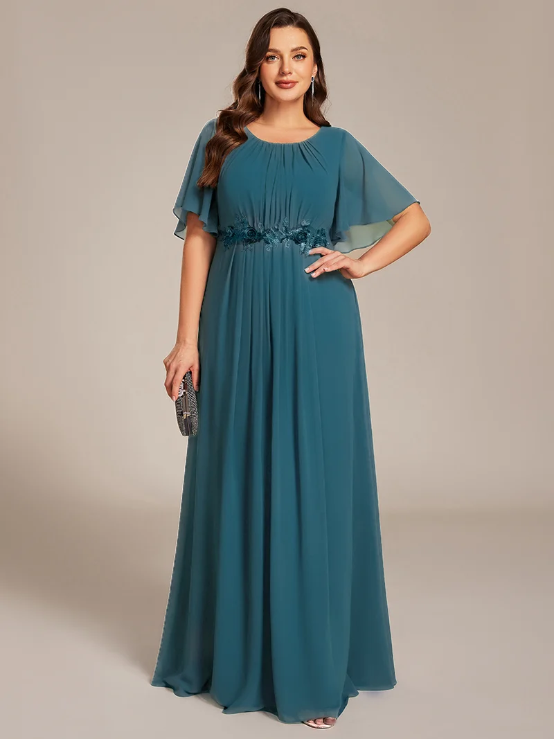 ever ASPYN|Robe de soirée trapèze à manches courtes et appliques plissées