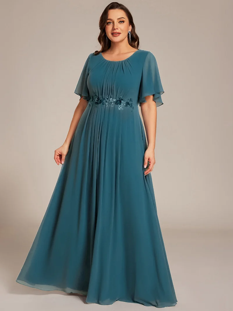 ever ASPYN|Robe de soirée trapèze à manches courtes et appliques plissées