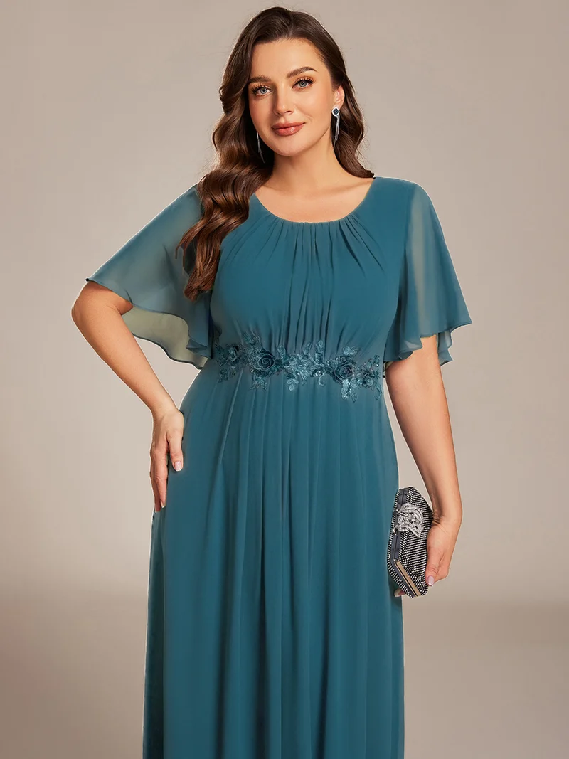 ever ASPYN|Robe de soirée trapèze à manches courtes et appliques plissées