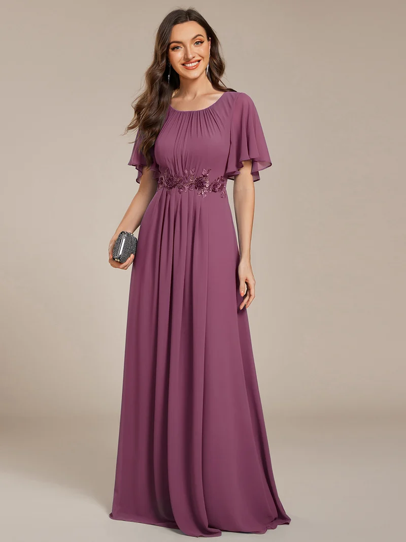ever ASPYN|Robe de soirée trapèze à manches courtes et appliques plissées