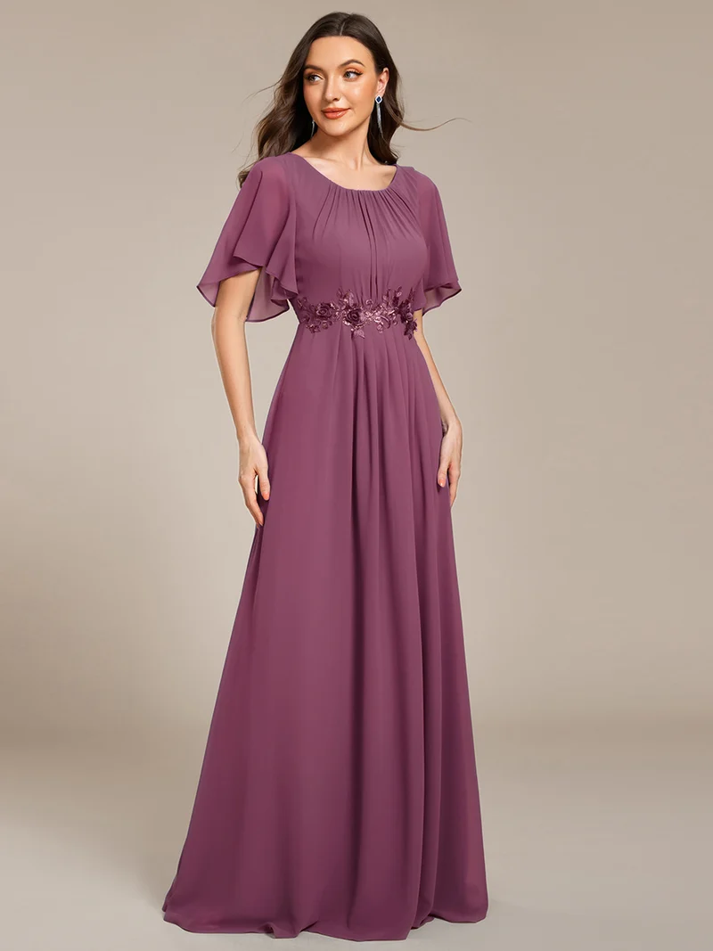 ever ASPYN|Robe de soirée trapèze à manches courtes et appliques plissées