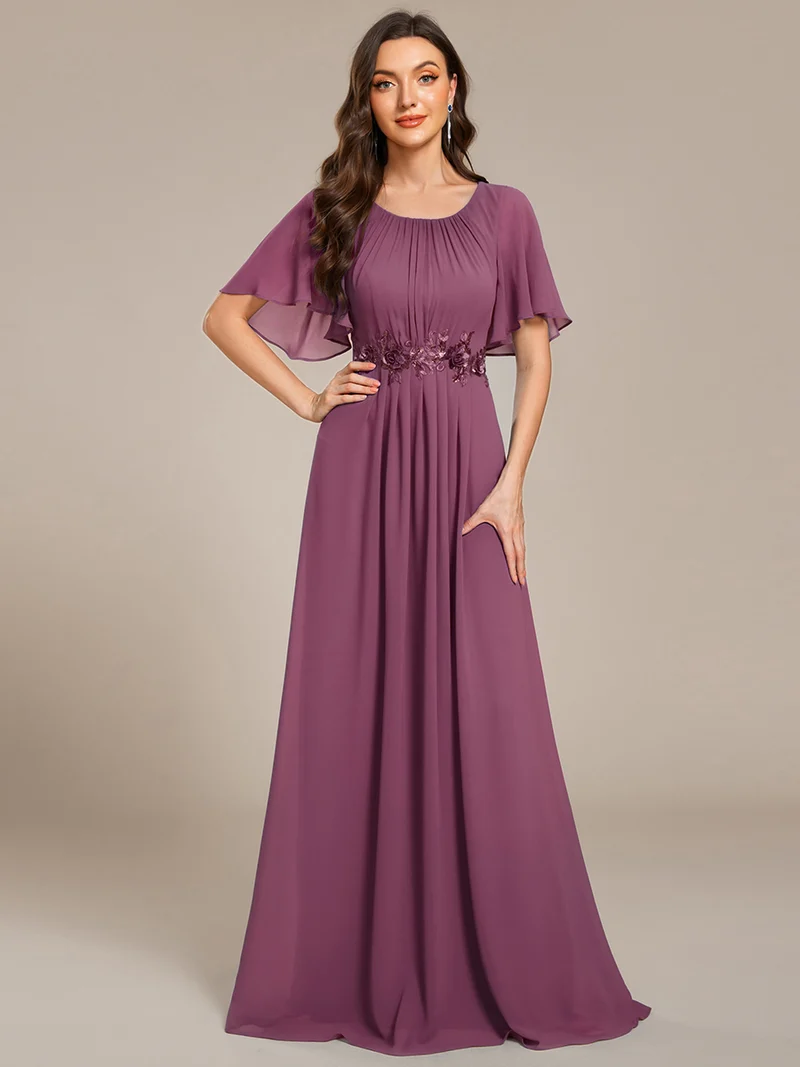 ever ASPYN|Robe de soirée trapèze à manches courtes et appliques plissées