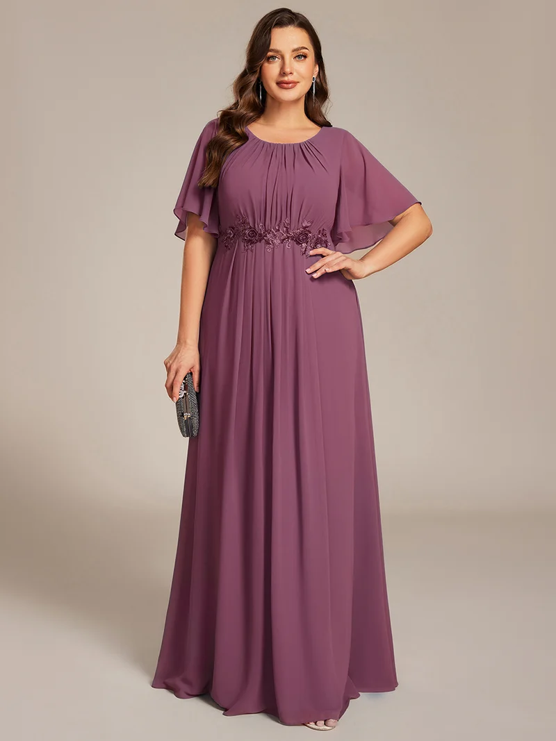 ever ASPYN|Robe de soirée trapèze à manches courtes et appliques plissées