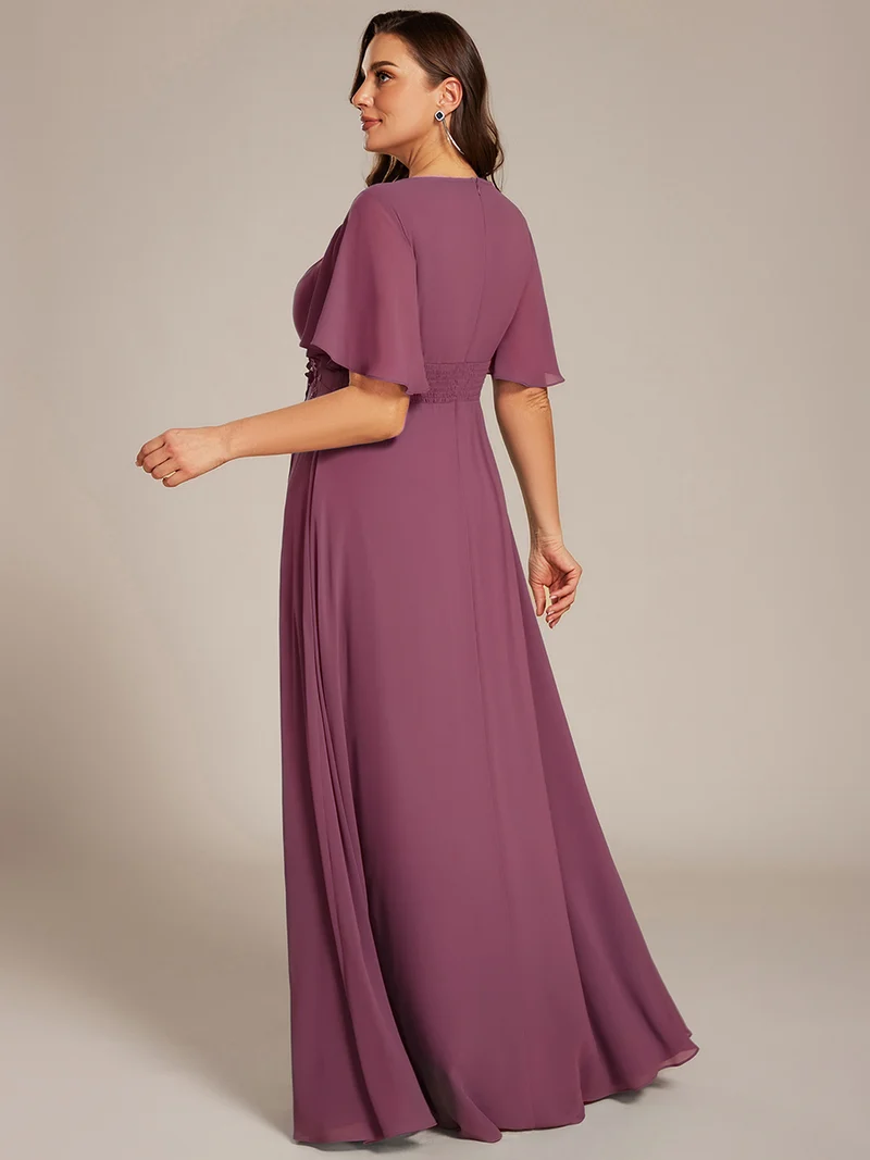 ever ASPYN|Robe de soirée trapèze à manches courtes et appliques plissées