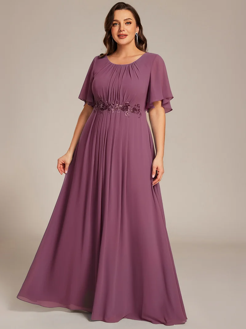 ever ASPYN|Robe de soirée trapèze à manches courtes et appliques plissées