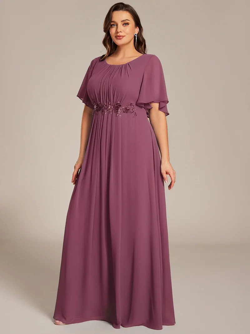 ever ASPYN|Robe de soirée trapèze à manches courtes et appliques plissées