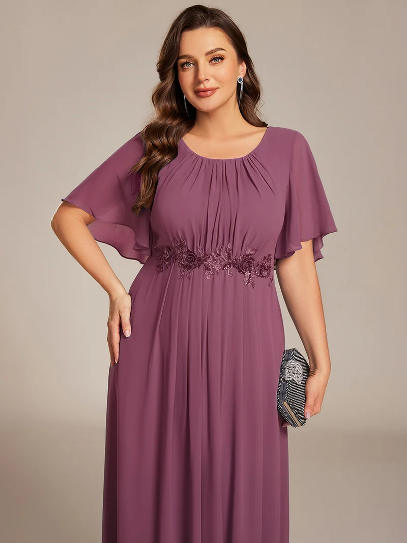 ever ASPYN|Robe de soirée trapèze à manches courtes et appliques plissées
