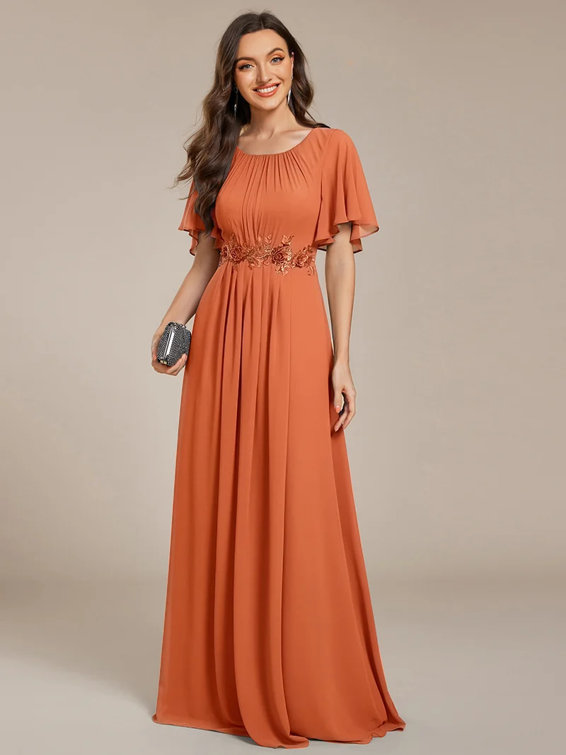 ever ASPYN|Robe de soirée trapèze à manches courtes et appliques plissées
