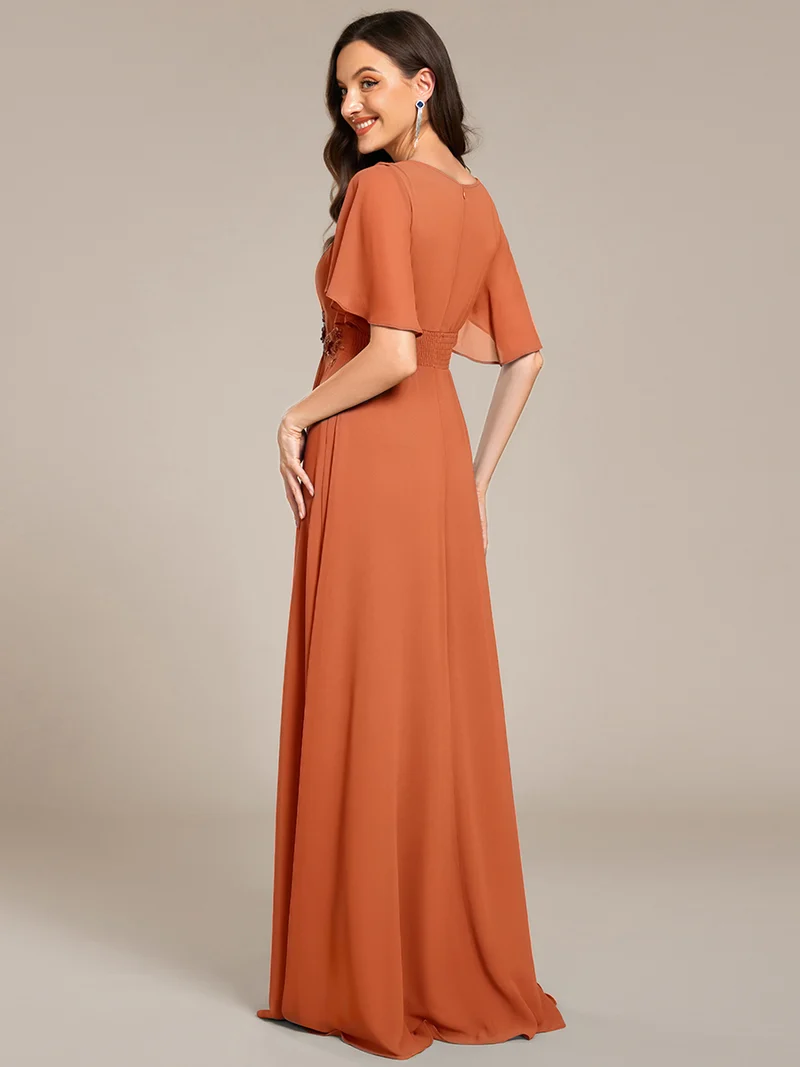 ever ASPYN|Robe de soirée trapèze à manches courtes et appliques plissées