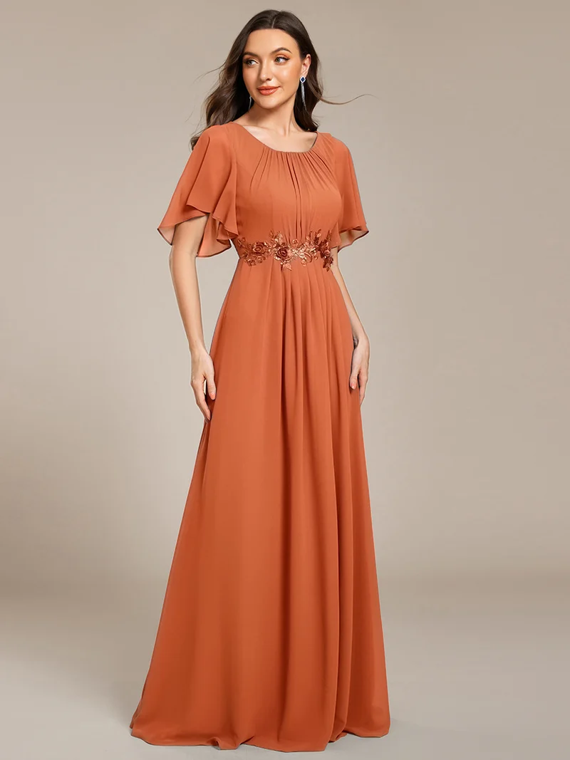 ever ASPYN|Robe de soirée trapèze à manches courtes et appliques plissées