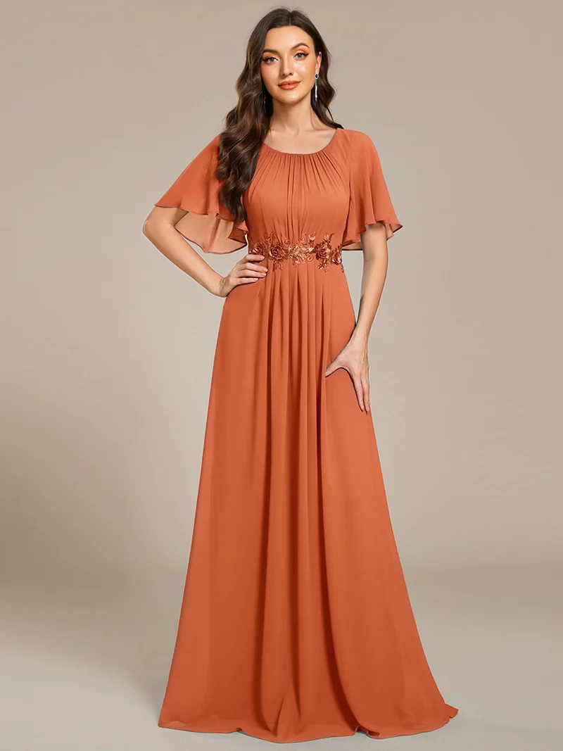 ever ASPYN|Robe de soirée trapèze à manches courtes et appliques plissées