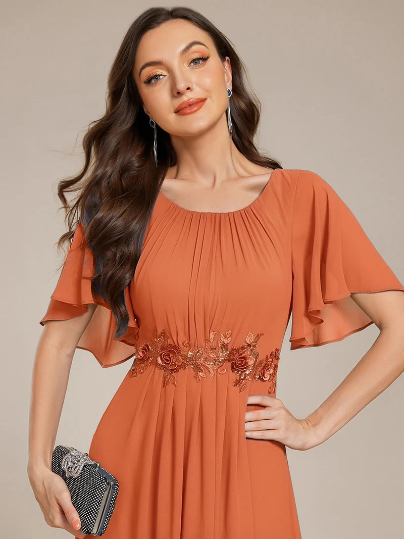 ever ASPYN|Robe de soirée trapèze à manches courtes et appliques plissées