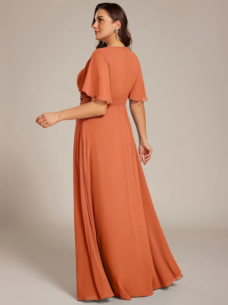 ever ASPYN|Robe de soirée trapèze à manches courtes et appliques plissées