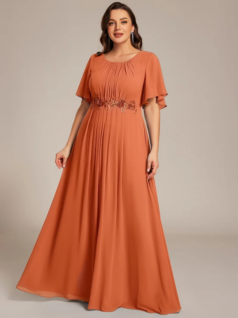 ever ASPYN|Robe de soirée trapèze à manches courtes et appliques plissées