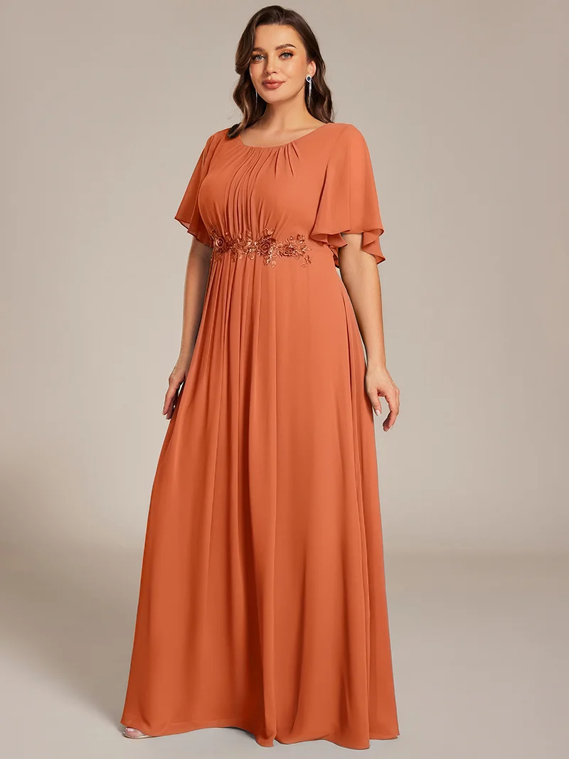 ever ASPYN|Robe de soirée trapèze à manches courtes et appliques plissées