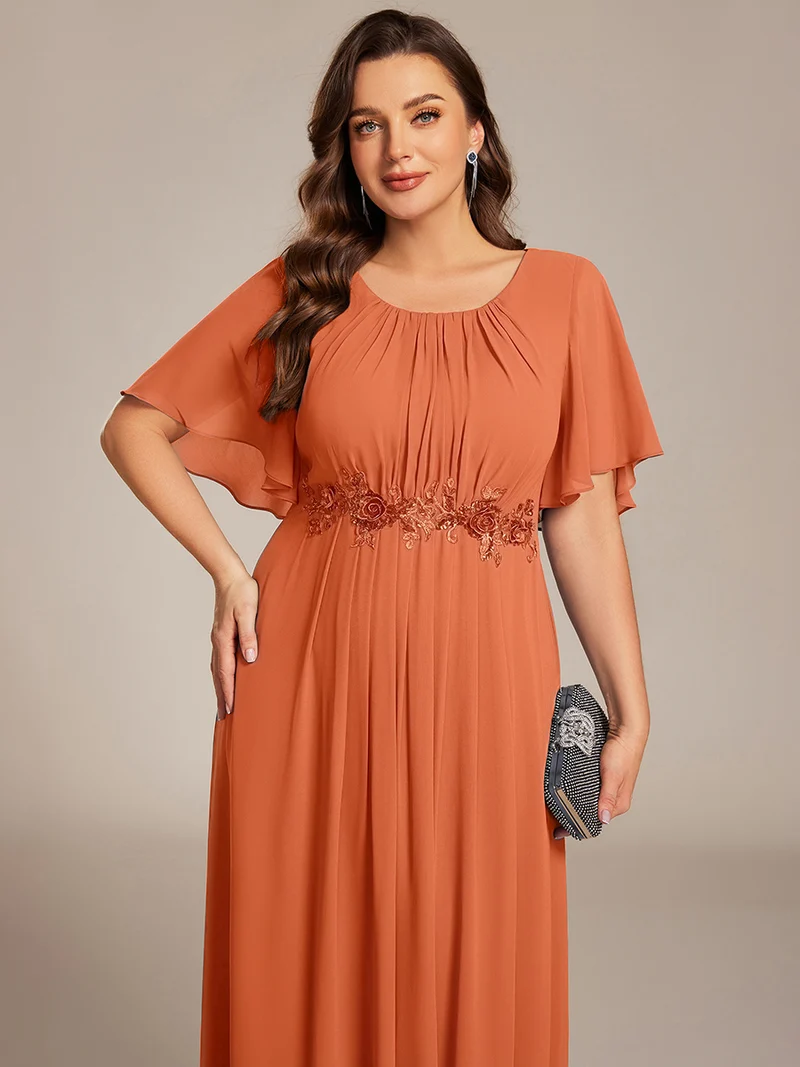 ever ASPYN|Robe de soirée trapèze à manches courtes et appliques plissées