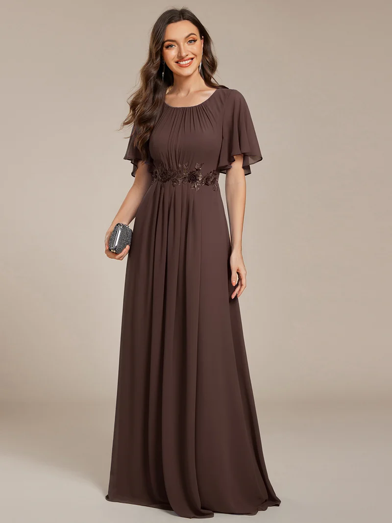 ever ASPYN|Robe de soirée trapèze à manches courtes et appliques plissées