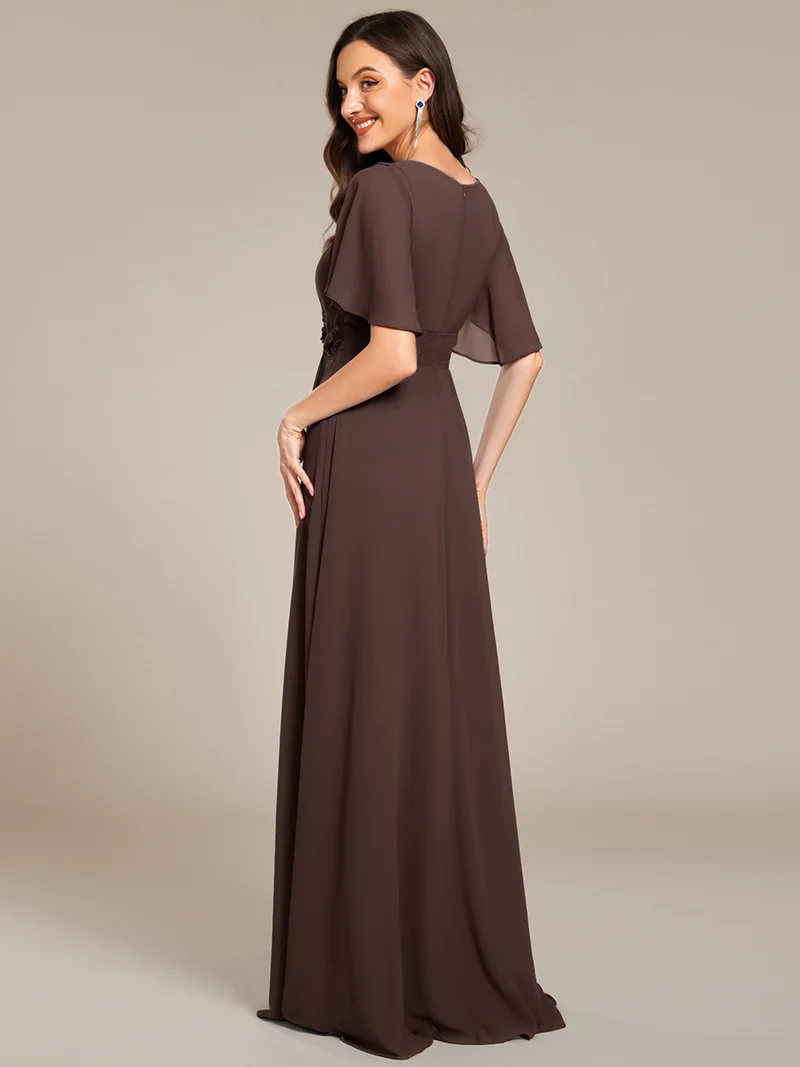 ever ASPYN|Robe de soirée trapèze à manches courtes et appliques plissées