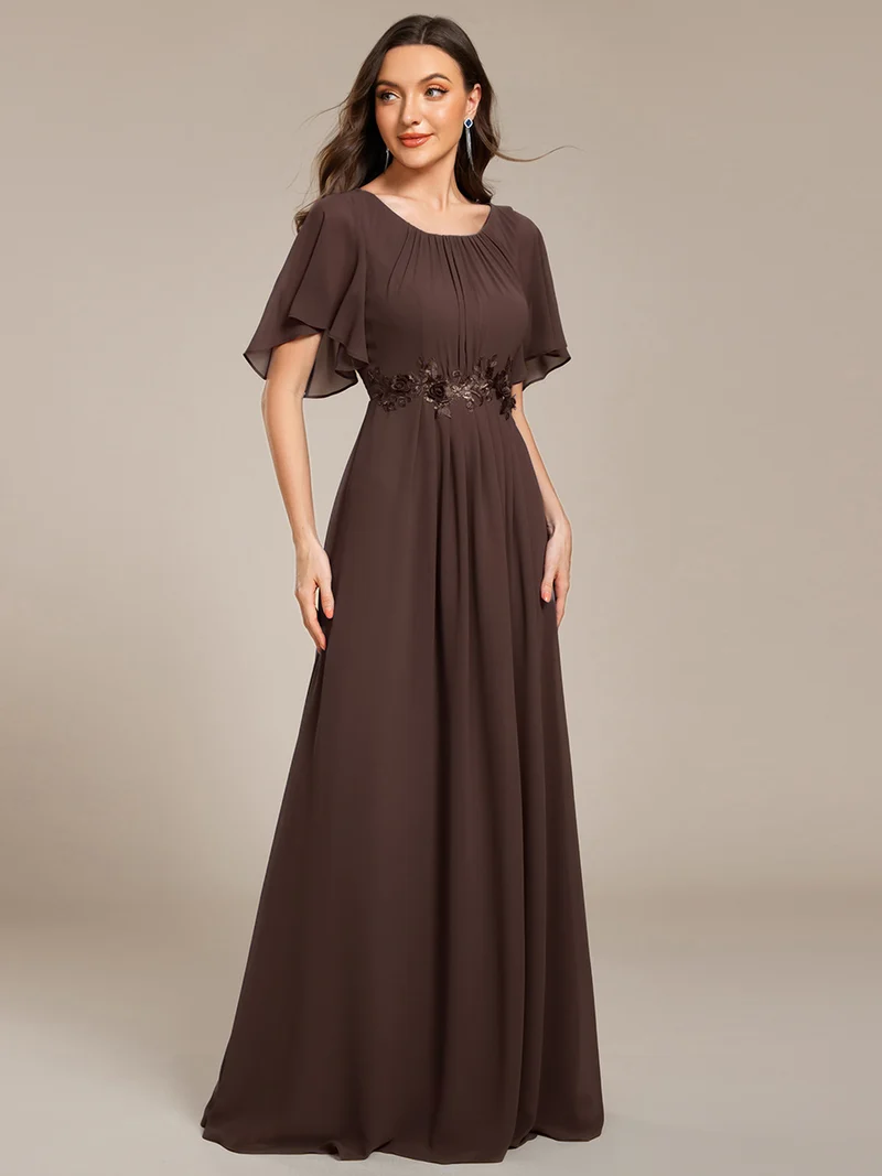 ever ASPYN|Robe de soirée trapèze à manches courtes et appliques plissées