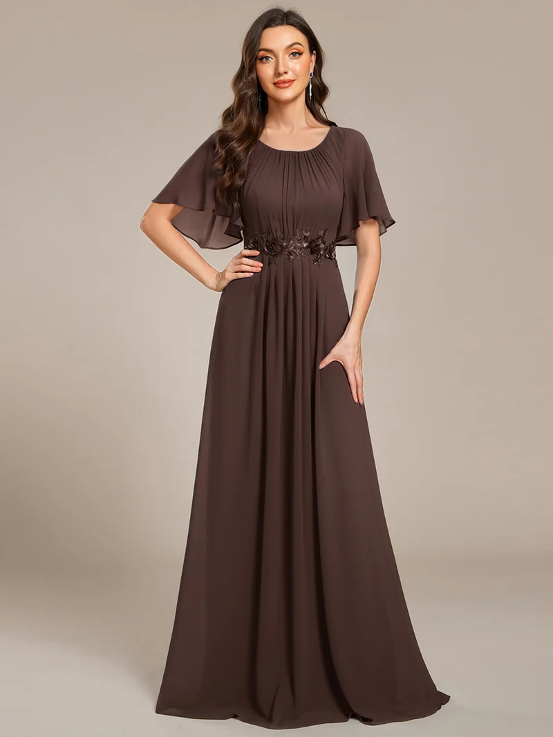 ever ASPYN|Robe de soirée trapèze à manches courtes et appliques plissées