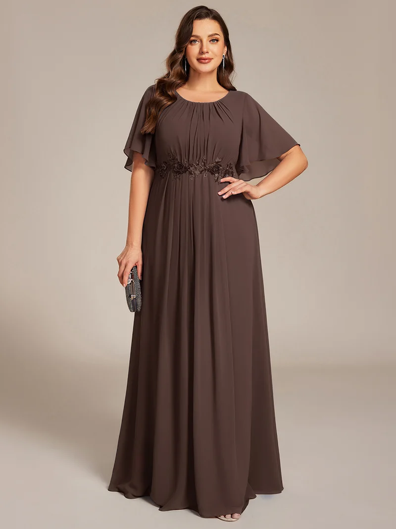 ever ASPYN|Robe de soirée trapèze à manches courtes et appliques plissées