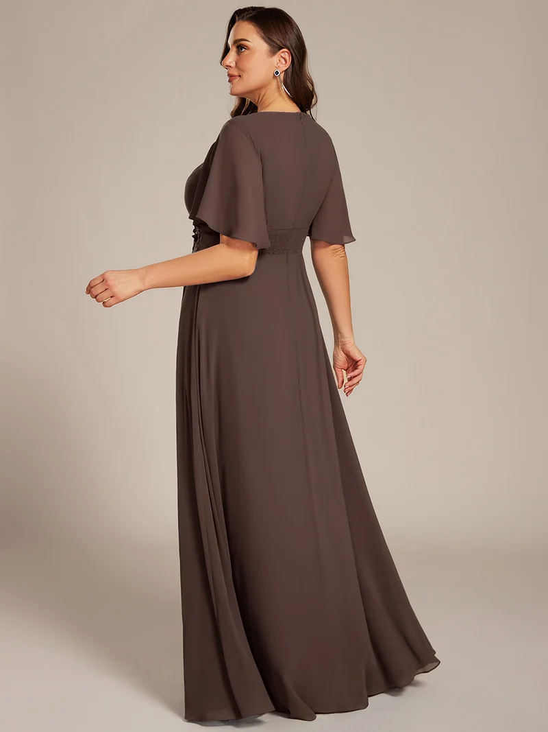 ever ASPYN|Robe de soirée trapèze à manches courtes et appliques plissées