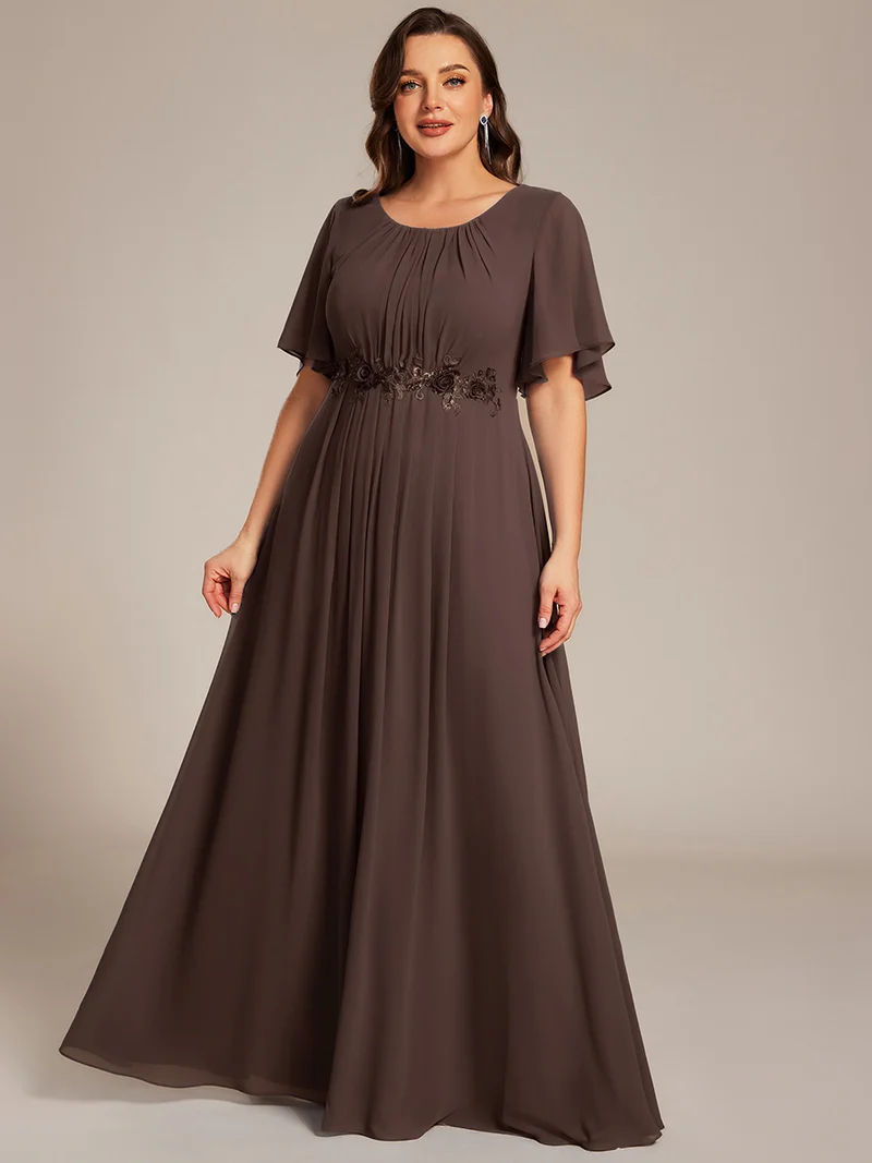 ever ASPYN|Robe de soirée trapèze à manches courtes et appliques plissées