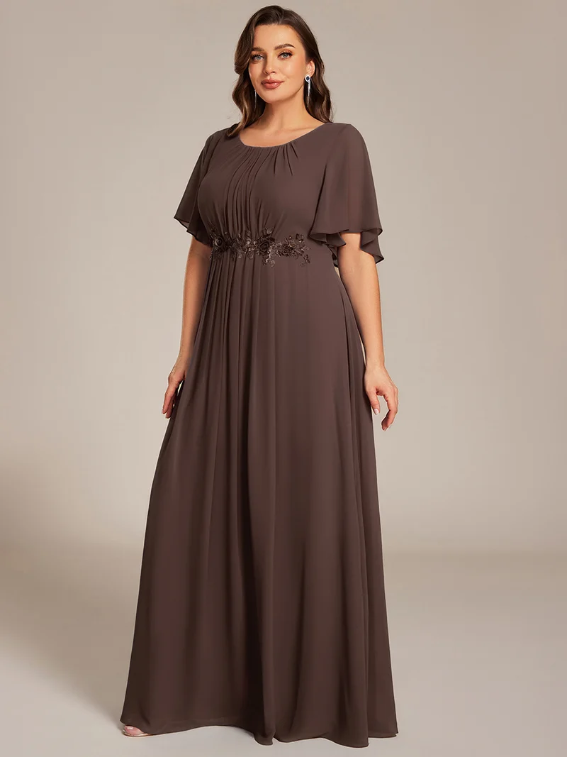 ever ASPYN|Robe de soirée trapèze à manches courtes et appliques plissées