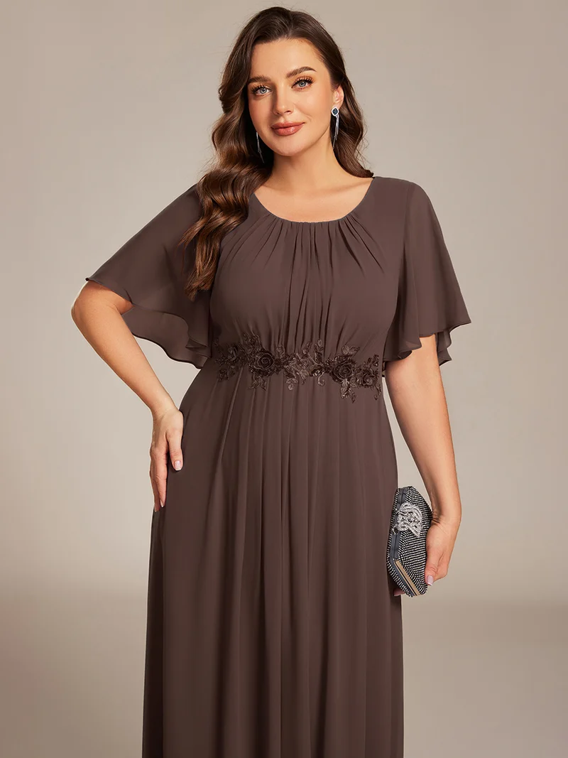 ever ASPYN|Robe de soirée trapèze à manches courtes et appliques plissées