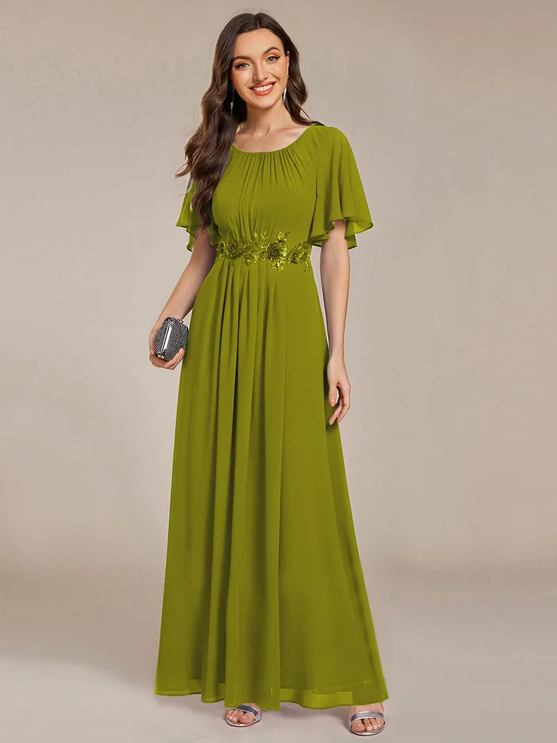 ever ASPYN|Robe de soirée trapèze à manches courtes et appliques plissées