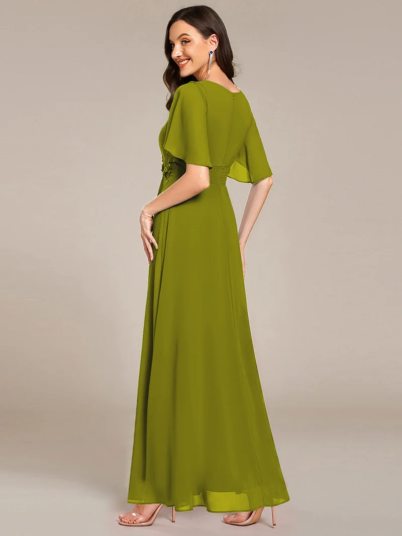 ever ASPYN|Robe de soirée trapèze à manches courtes et appliques plissées