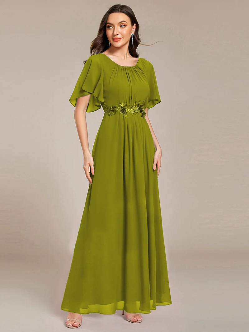 ever ASPYN|Robe de soirée trapèze à manches courtes et appliques plissées