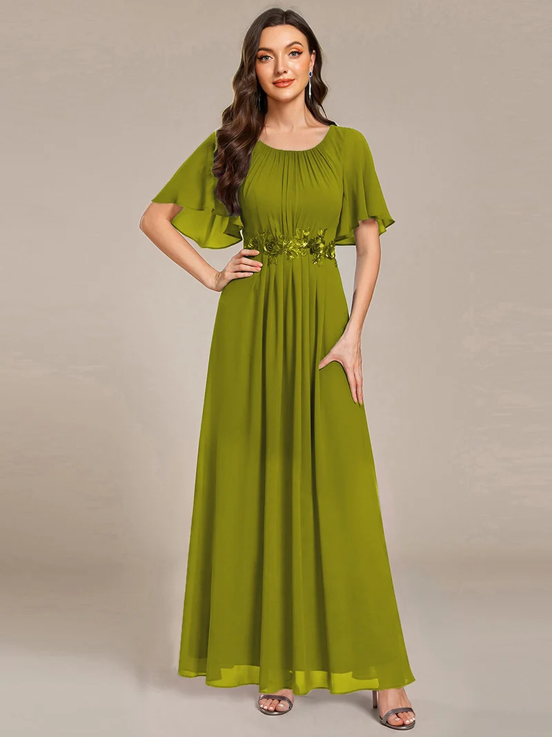ever ASPYN|Robe de soirée trapèze à manches courtes et appliques plissées