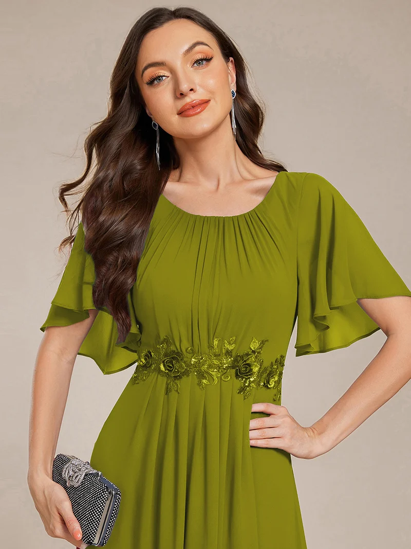 ever ASPYN|Robe de soirée trapèze à manches courtes et appliques plissées
