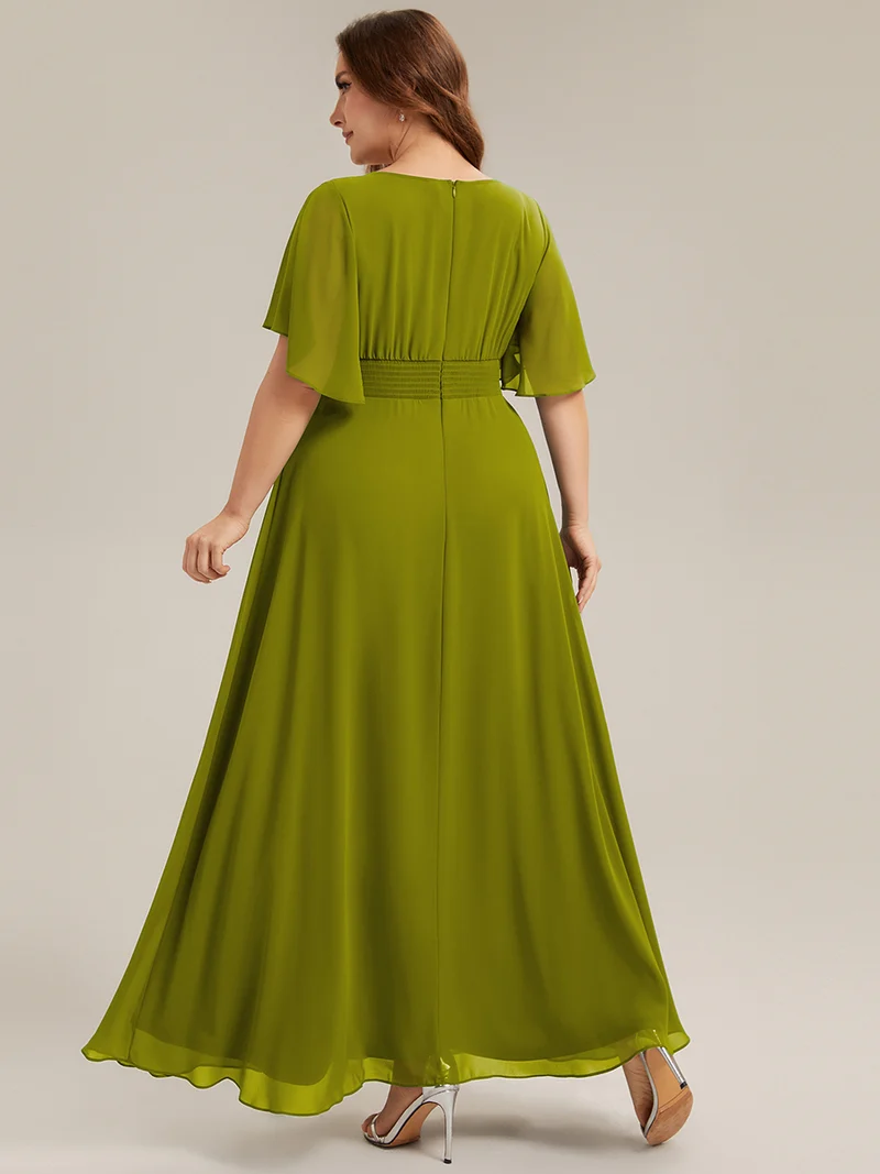 ever ASPYN|Robe de soirée trapèze à manches courtes et appliques plissées