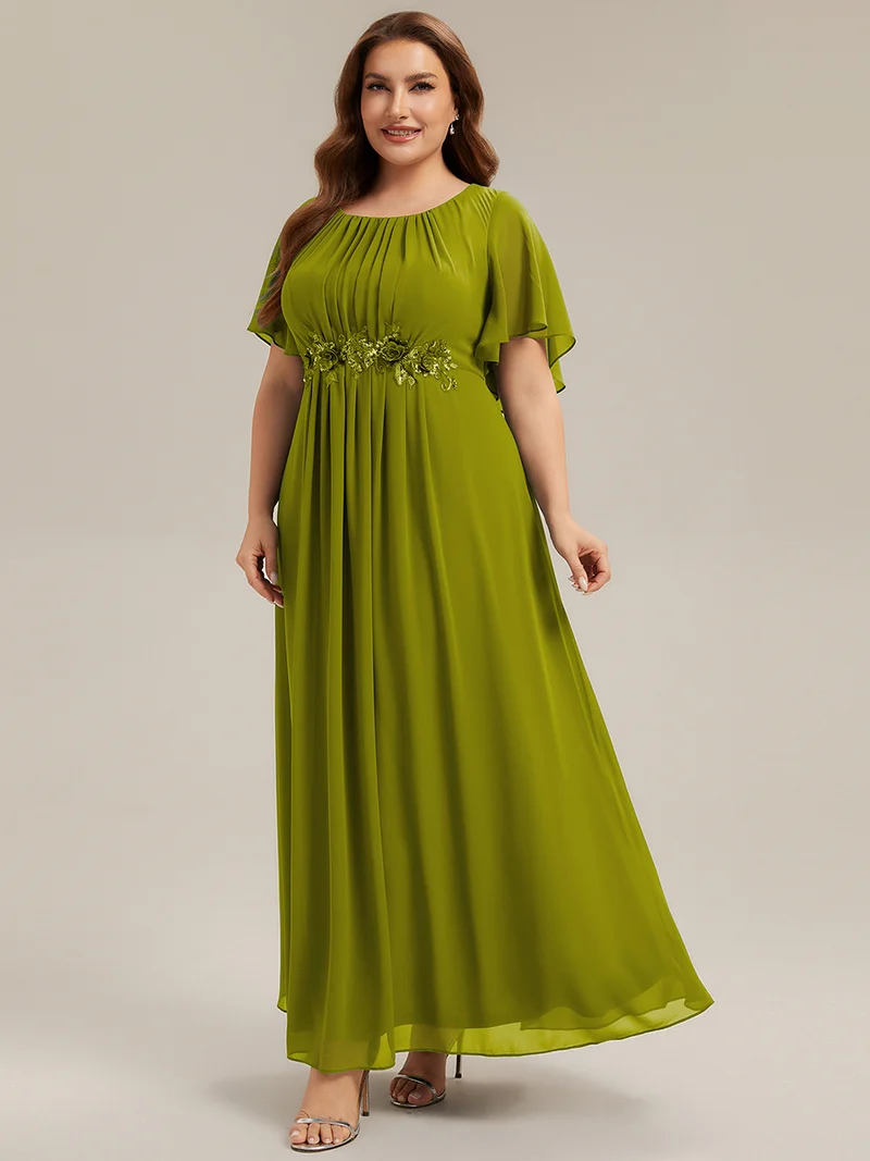 ever ASPYN|Robe de soirée trapèze à manches courtes et appliques plissées