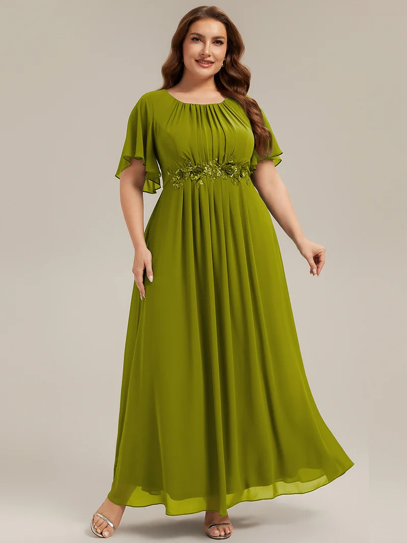 ever ASPYN|Robe de soirée trapèze à manches courtes et appliques plissées