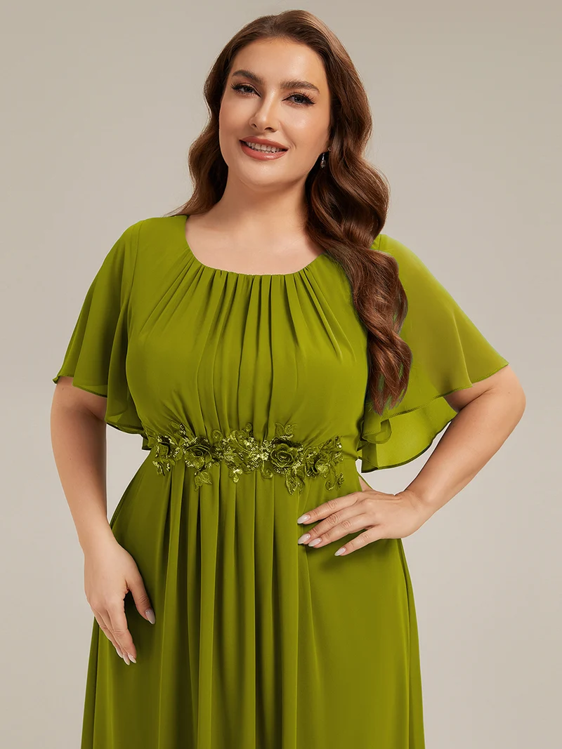 ever ASPYN|Robe de soirée trapèze à manches courtes et appliques plissées