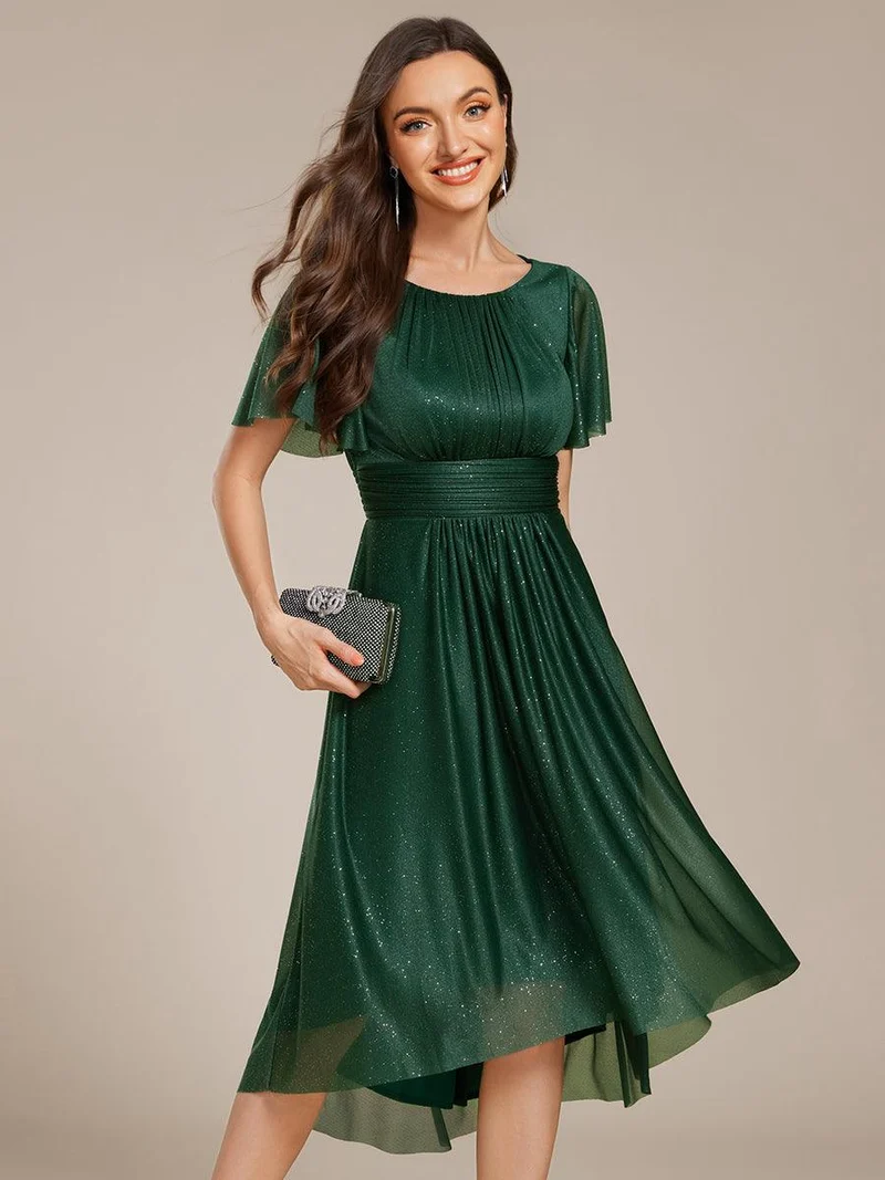 ever CLARYN|Robe d'invitée de mariage mi-longue à col rond et paillettes