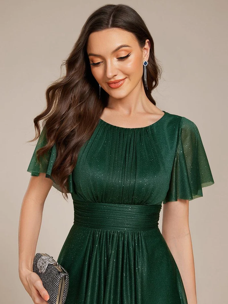 ever CLARYN|Robe d'invitée de mariage mi-longue à col rond et paillettes