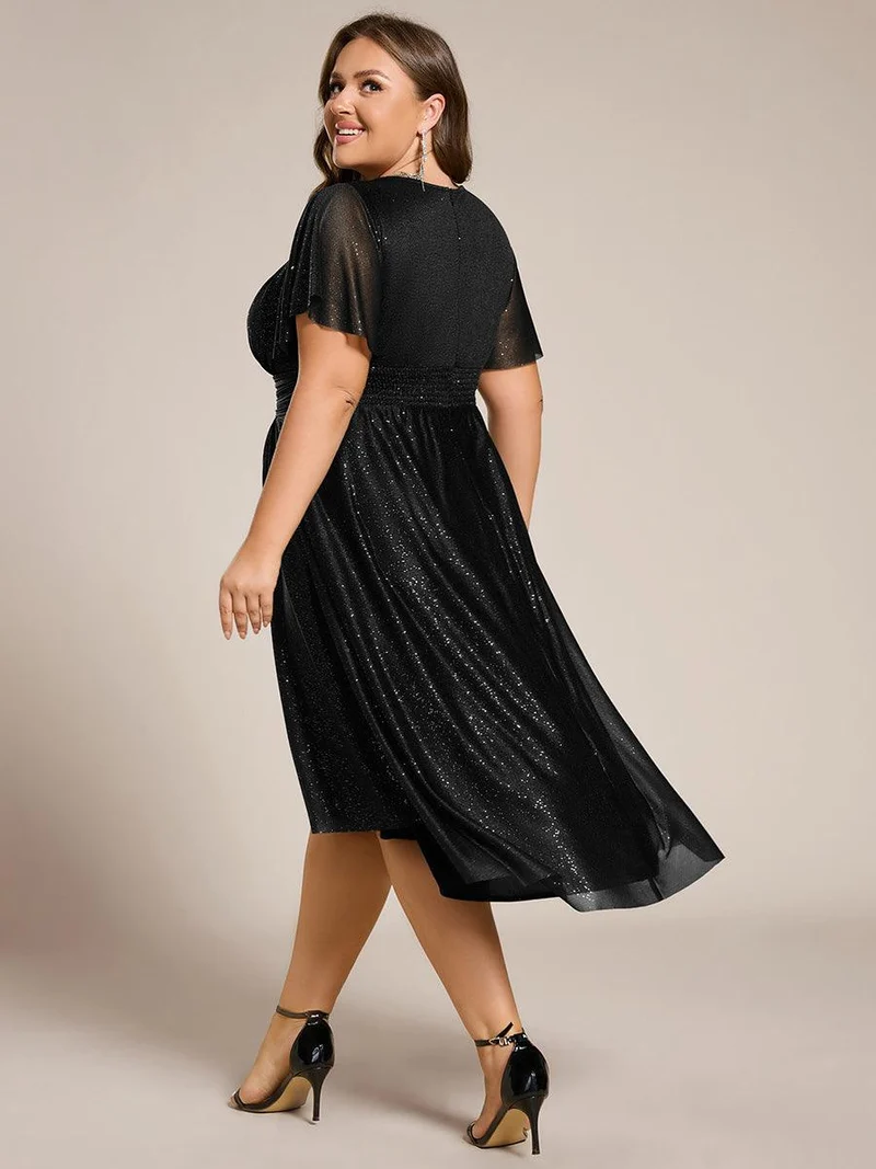 ever CLARYN|Robe d'invitée de mariage mi-longue à col rond et paillettes