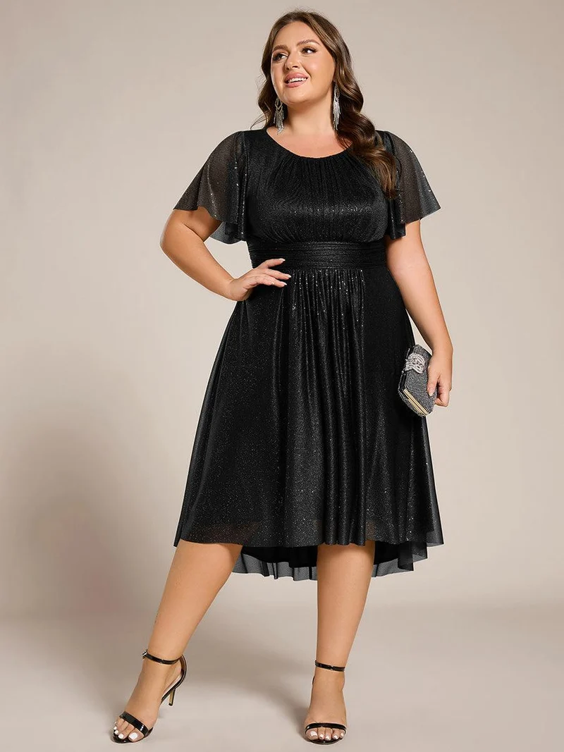 ever CLARYN|Robe d'invitée de mariage mi-longue à col rond et paillettes