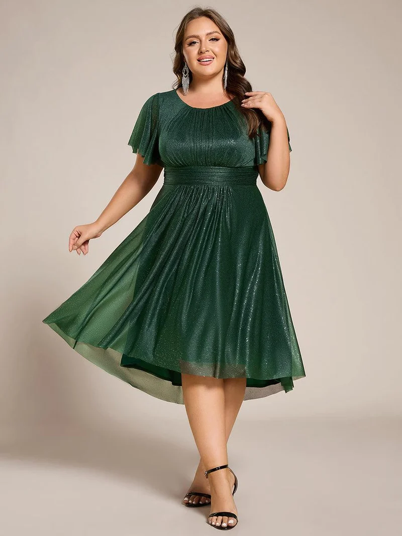 ever CLARYN|Robe d'invitée de mariage mi-longue à col rond et paillettes