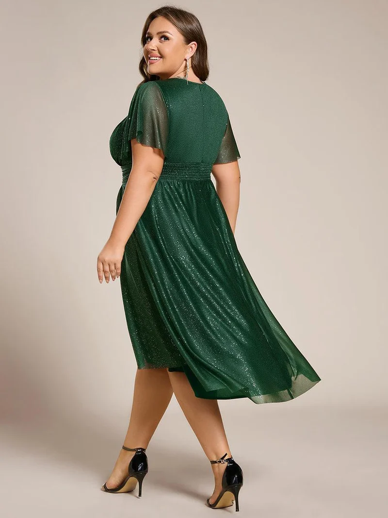 ever CLARYN|Robe d'invitée de mariage mi-longue à col rond et paillettes